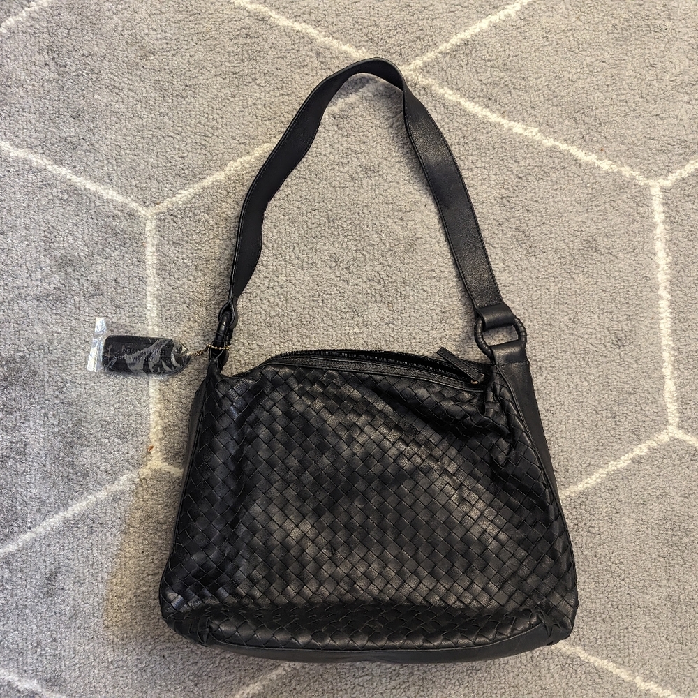 Hand Woven Leather Black Bag
